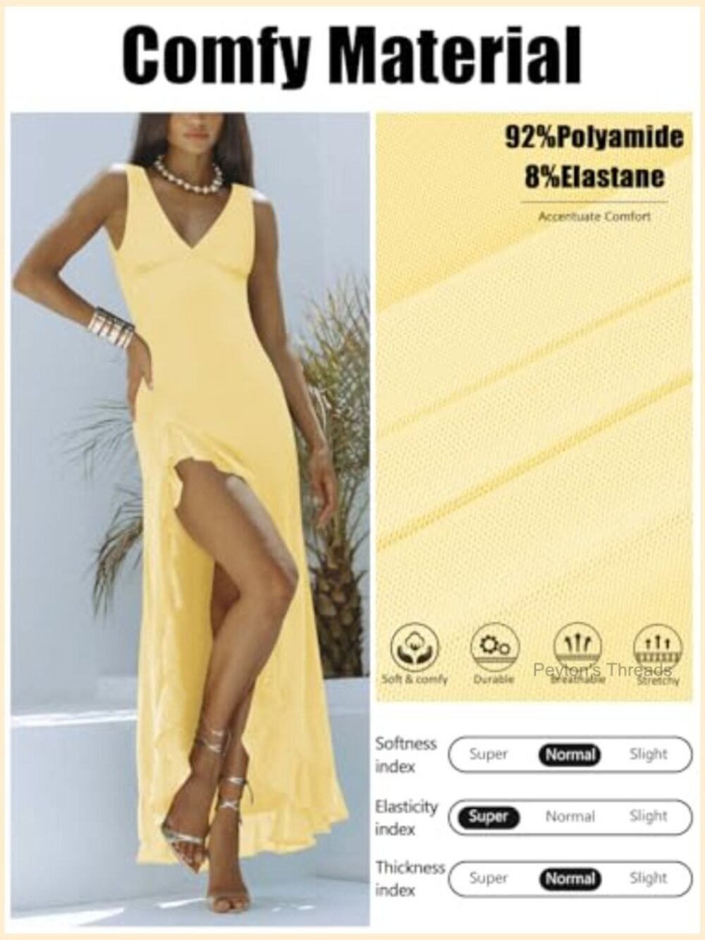 Mesh Ruffle High Slit Bodycon Maxi Dress V Neck Sleeveless Formal Party - Picture 6 of 7